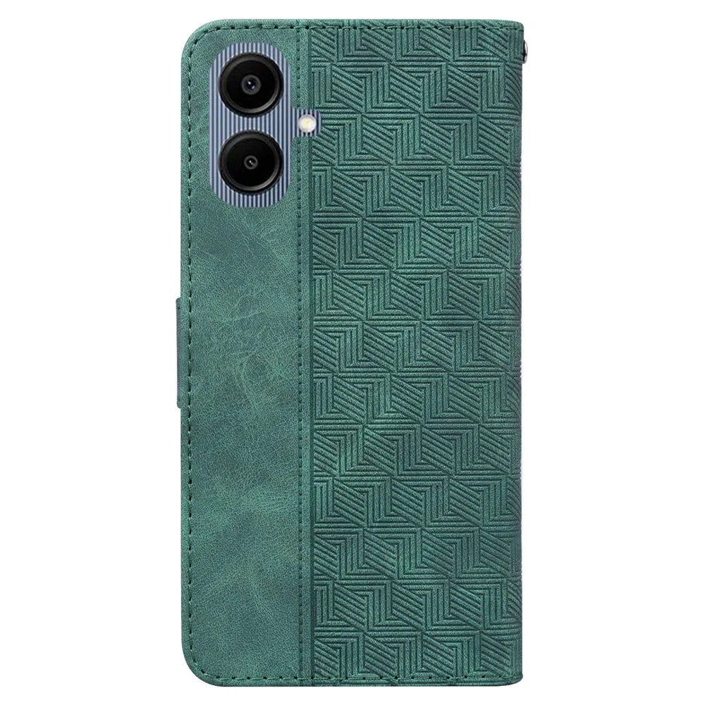 For Samsung Galaxy A08 5G / A08 4G / A07 5G / A07 4G / A06 5G / A06 4G Case Geometry Pattern Leather Wallet Phone Cover with Wrist Strap - Green - 7