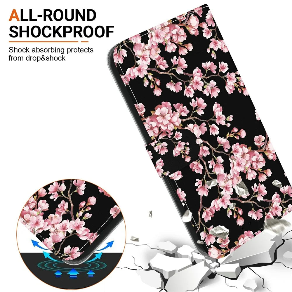 For Samsung Galaxy A08 5G / A08 4G / A07 5G / A07 4G / A06 5G / A06 4G Wallet Phone Case Anti-Drop Pattern Printing Leather Flip Cover with Strap - Plum Blossom - 4