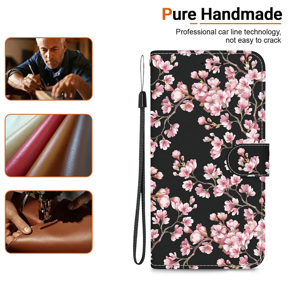 For Samsung Galaxy A08 5G / A08 4G / A07 5G / A07 4G / A06 5G / A06 4G Wallet Phone Case Anti-Drop Pattern Printing Leather Flip Cover with Strap - Plum Blossom - 6