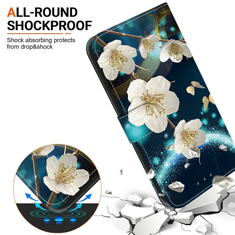 For Samsung Galaxy A08 5G / A08 4G / A07 5G / A07 4G / A06 5G / A06 4G Case Pattern Printing Leather Flip Wallet Phone Cover with Lanyard - Magnolia - 4