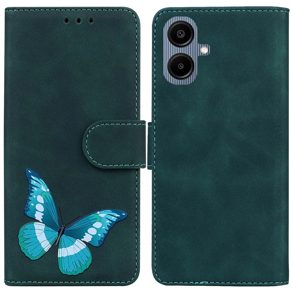 For Samsung Galaxy A08 5G / A08 4G / A07 5G / A07 4G / A06 5G / A06 4G Stand Case PU Leather Phone Cover Butterfly Printed - Green - 1