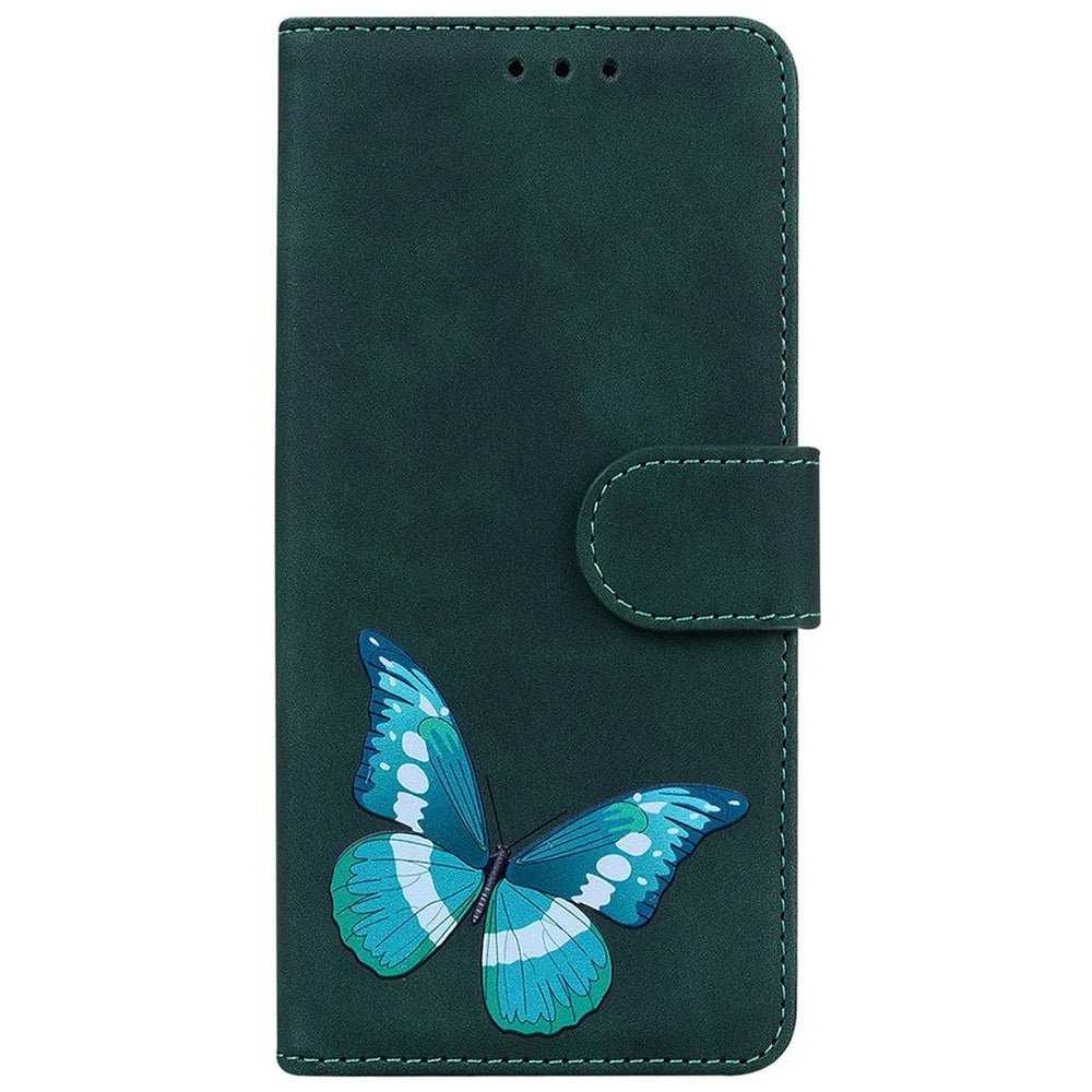 For Samsung Galaxy A08 5G / A08 4G / A07 5G / A07 4G / A06 5G / A06 4G Stand Case PU Leather Phone Cover Butterfly Printed - Green - 7