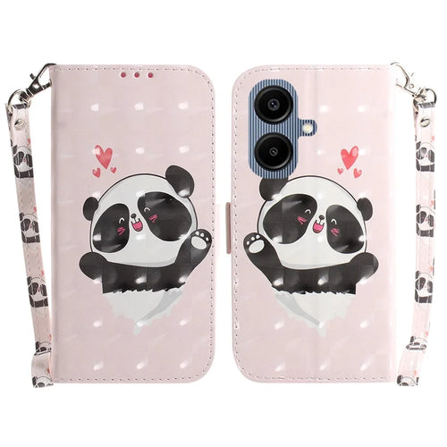 For Samsung Galaxy A08 5G / A08 4G / A07 5G / A07 4G / A06 5G / A06 4G Case Pattern Printing Leather Wallet Phone Cover with Wrist Strap - Love Heart Panda - 1