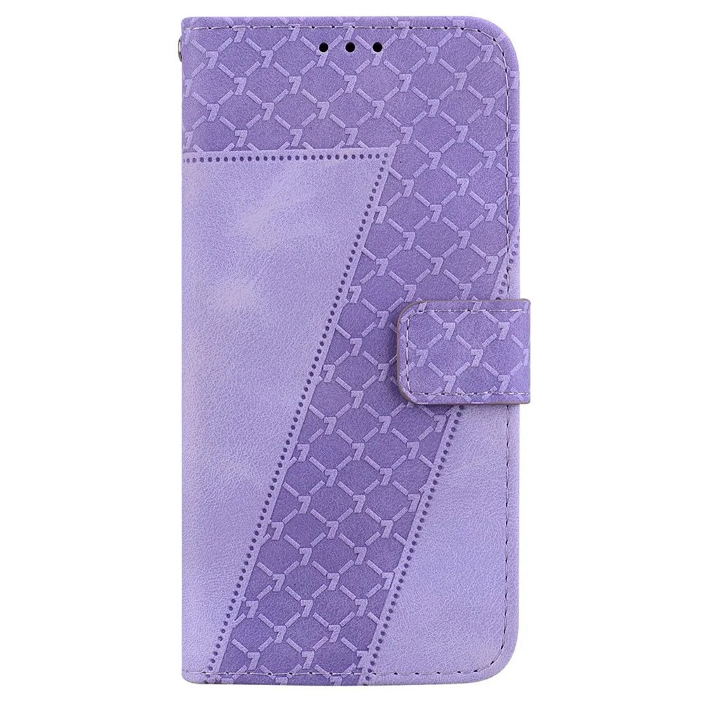 For Samsung Galaxy A08 5G / A08 4G / A07 5G / A07 4G / A06 5G / A06 4G Stand Case 7-Shaped Pattern Imprint Leather Phone Cover with Strap - Purple - 7