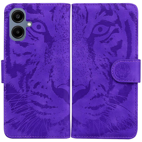 For Samsung Galaxy A08 5G / A08 4G / A07 5G / A07 4G / A06 5G / A06 4G Case Tiger Imprint Leather Wallet Phone Cover - Purple - 1