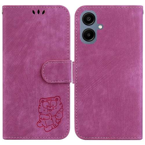 For Samsung Galaxy A08 5G / A08 4G / A07 5G / A07 4G / A06 5G / A06 4G Wallet Case Tiger Imprint Leather Shockproof Phone Cover with Wrist Strap - Rose - 1