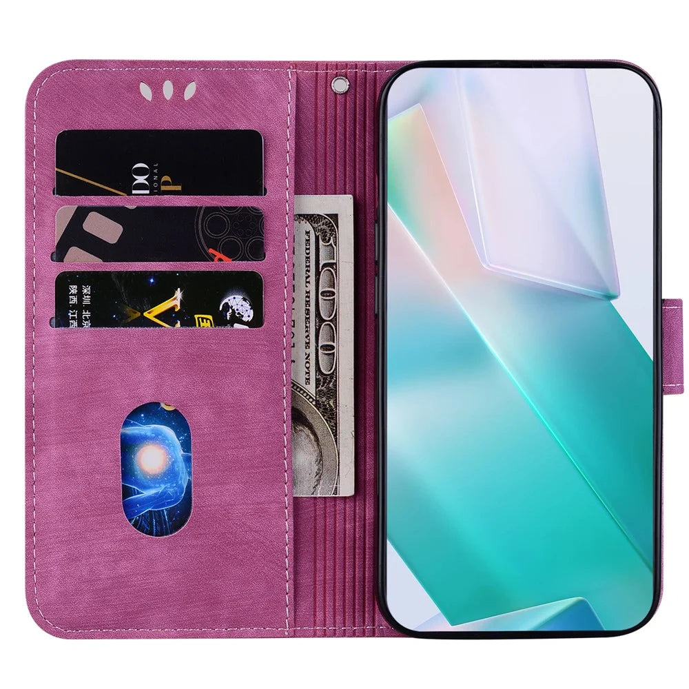 For Samsung Galaxy A08 5G / A08 4G / A07 5G / A07 4G / A06 5G / A06 4G Wallet Case Tiger Imprint Leather Shockproof Phone Cover with Wrist Strap - Rose - 2