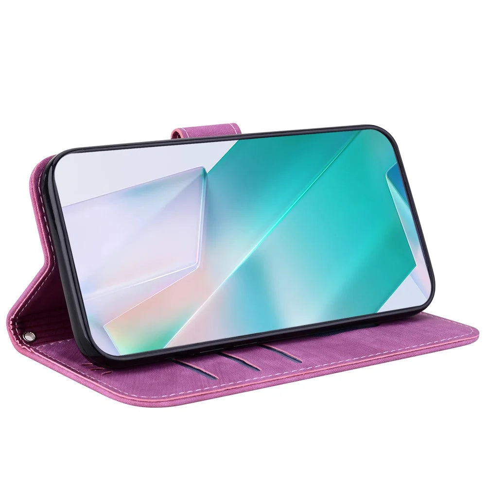 For Samsung Galaxy A08 5G / A08 4G / A07 5G / A07 4G / A06 5G / A06 4G Wallet Case Tiger Imprint Leather Shockproof Phone Cover with Wrist Strap - Rose - 3