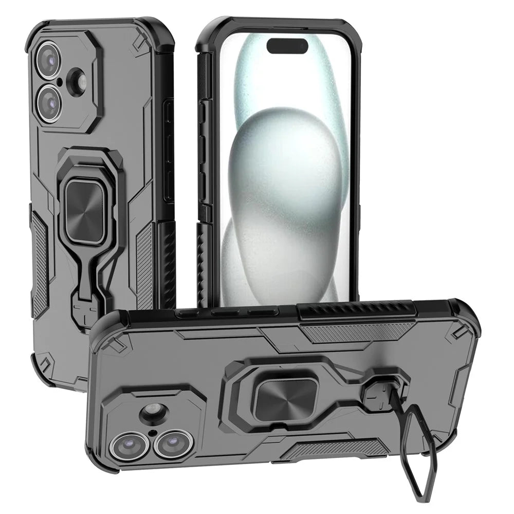 For iPhone 17 Case Rotatable Ring Kickstand PC + TPU Shockproof Phone Cover - Black - 1