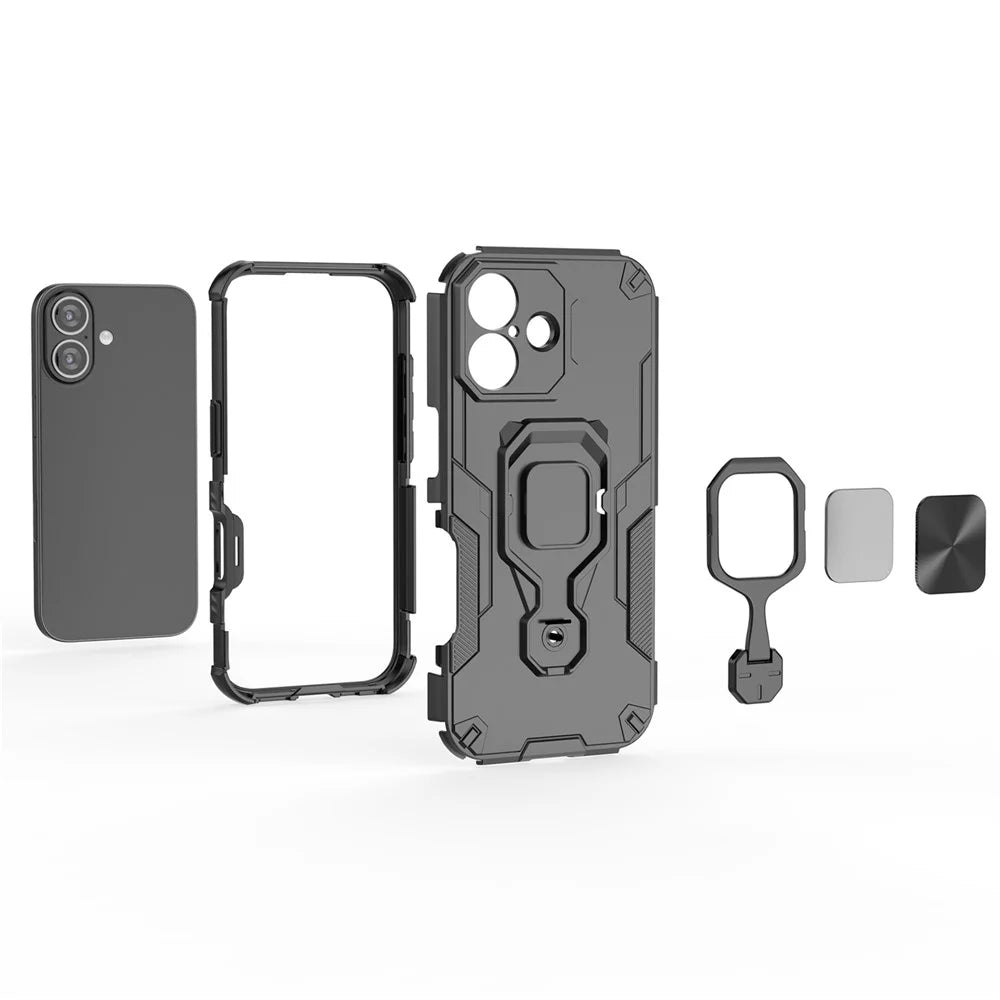 For iPhone 17 Case Rotatable Ring Kickstand PC + TPU Shockproof Phone Cover - Black - 2