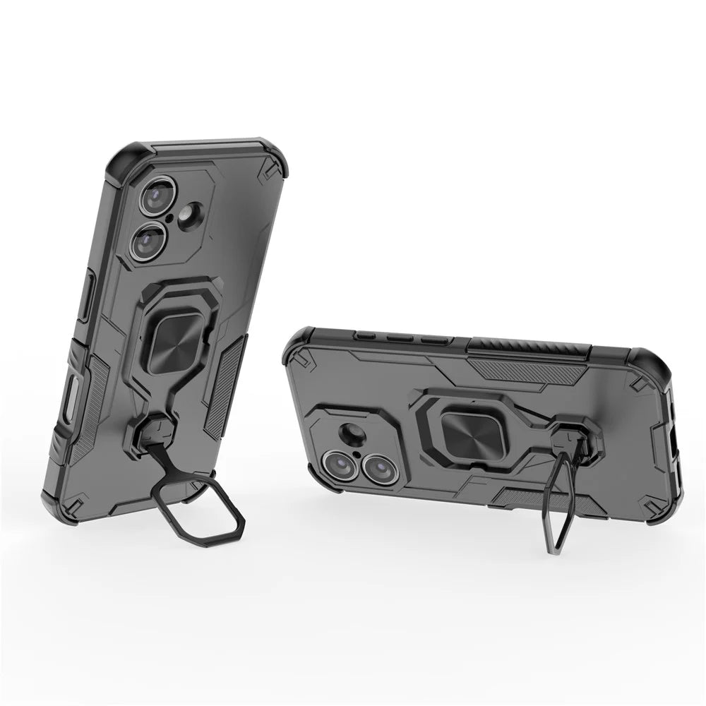 For iPhone 17 Case Rotatable Ring Kickstand PC + TPU Shockproof Phone Cover - Black - 3