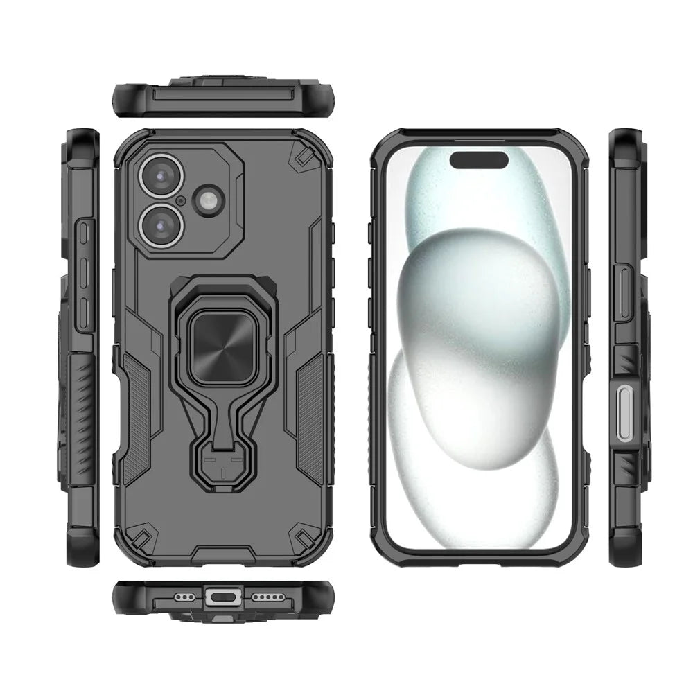 For iPhone 17 Case Rotatable Ring Kickstand PC + TPU Shockproof Phone Cover - Black - 5
