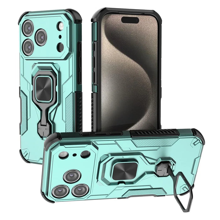 For iPhone 17 Pro Case Rotatable Ring Kickstand PC + TPU Shockproof Phone Cover - Green - 1