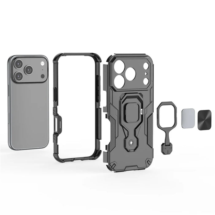 For iPhone 17 Pro Case Rotatable Ring Kickstand PC + TPU Shockproof Phone Cover - Green - 3