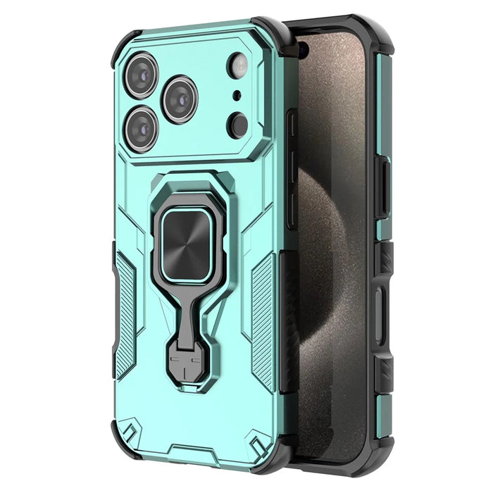 For iPhone 17 Pro Case Rotatable Ring Kickstand PC + TPU Shockproof Phone Cover - Green - 4