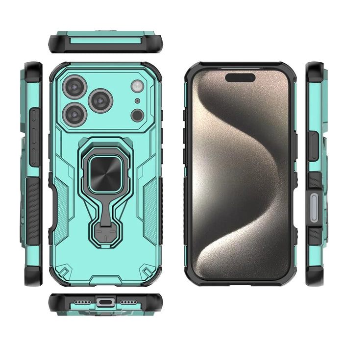 For iPhone 17 Pro Case Rotatable Ring Kickstand PC + TPU Shockproof Phone Cover - Green - 5