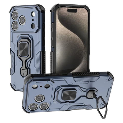 For iPhone 17 Pro Max Case Rotatable Ring Kickstand PC + TPU Shockproof Phone Cover - Navy Blue - 1