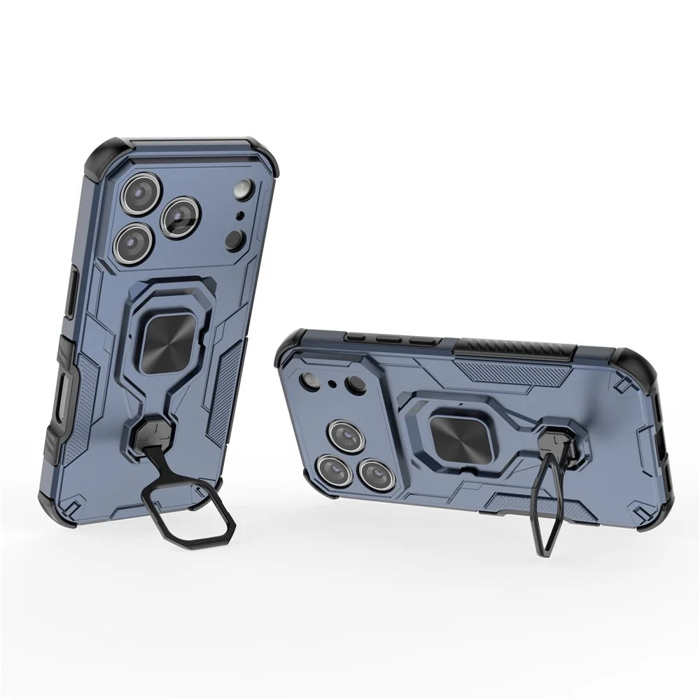 For iPhone 17 Pro Max Case Rotatable Ring Kickstand PC + TPU Shockproof Phone Cover - Navy Blue - 2