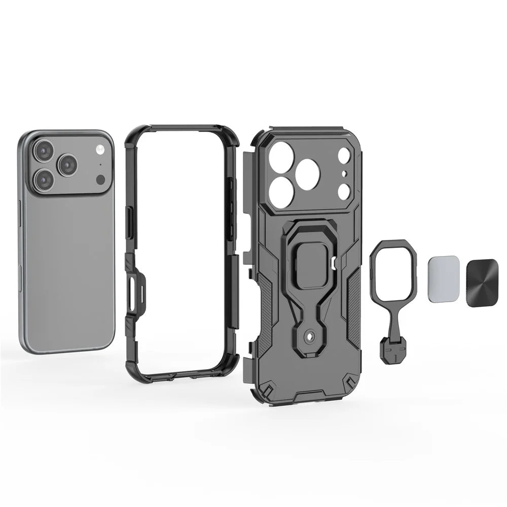 For iPhone 17 Pro Max Case Rotatable Ring Kickstand PC + TPU Shockproof Phone Cover - Navy Blue - 3