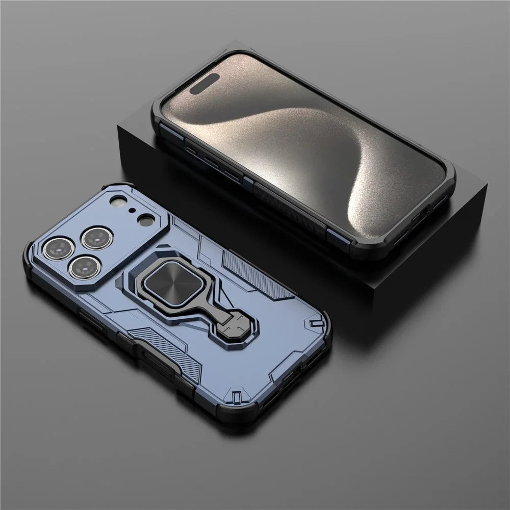 For iPhone 17 Pro Max Case Rotatable Ring Kickstand PC + TPU Shockproof Phone Cover - Navy Blue - 6