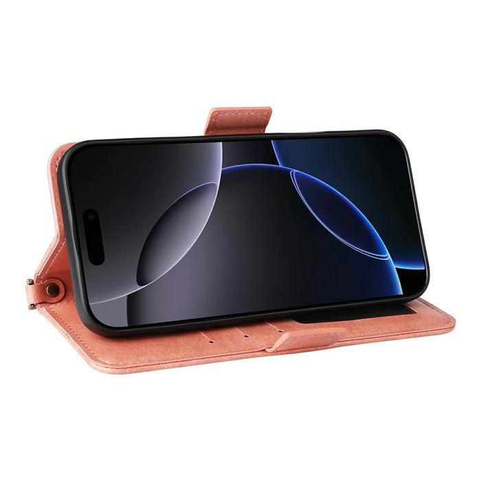 For iPhone 16 Pro Max Leather Case Magnetic Closure Wallet Stand Phone Cover with Crossbody Strap - Pink - 4