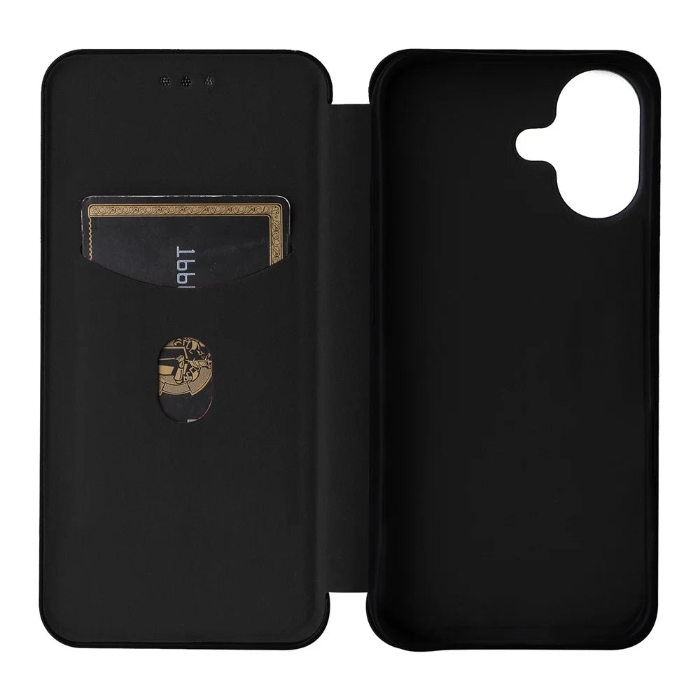 For iPhone 17 Case Carbon Fiber Texture Drop-Proof PU Leather Phone Cover - Black - 3