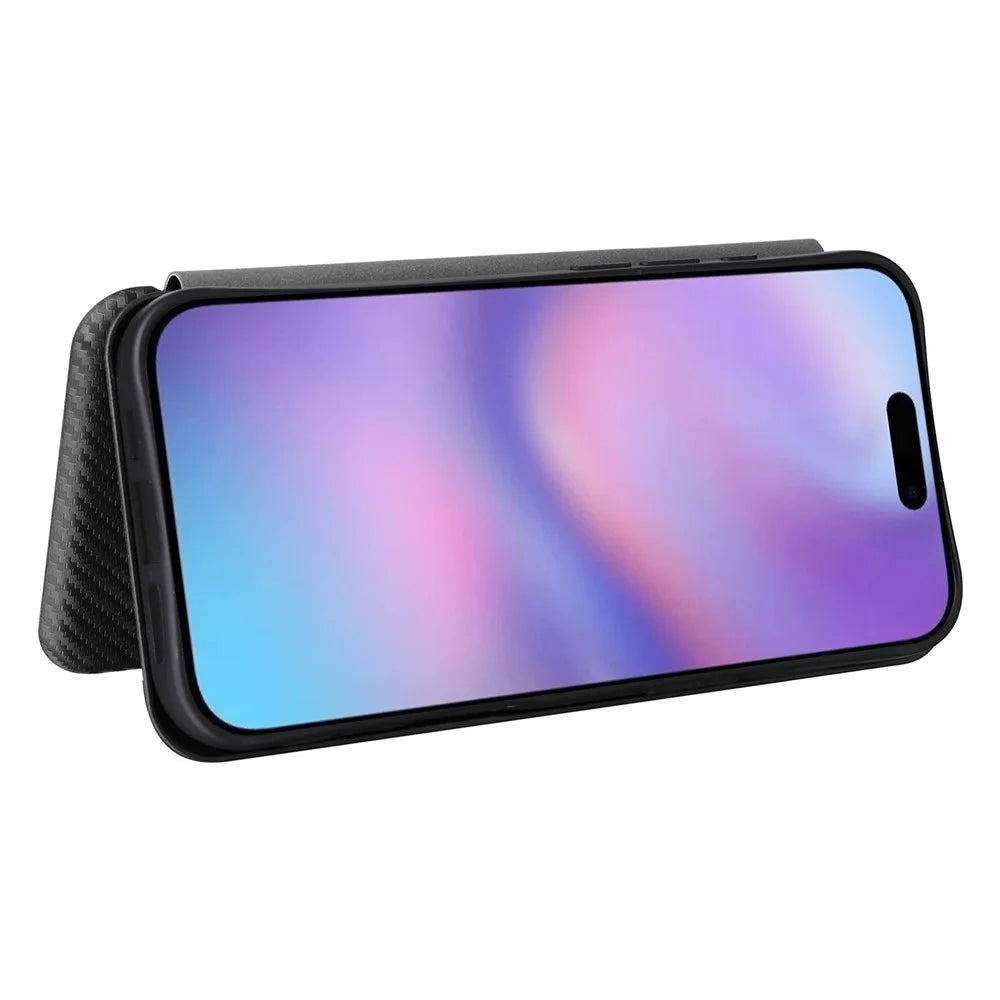 For iPhone 17 Case Carbon Fiber Texture Drop-Proof PU Leather Phone Cover - Black - 4