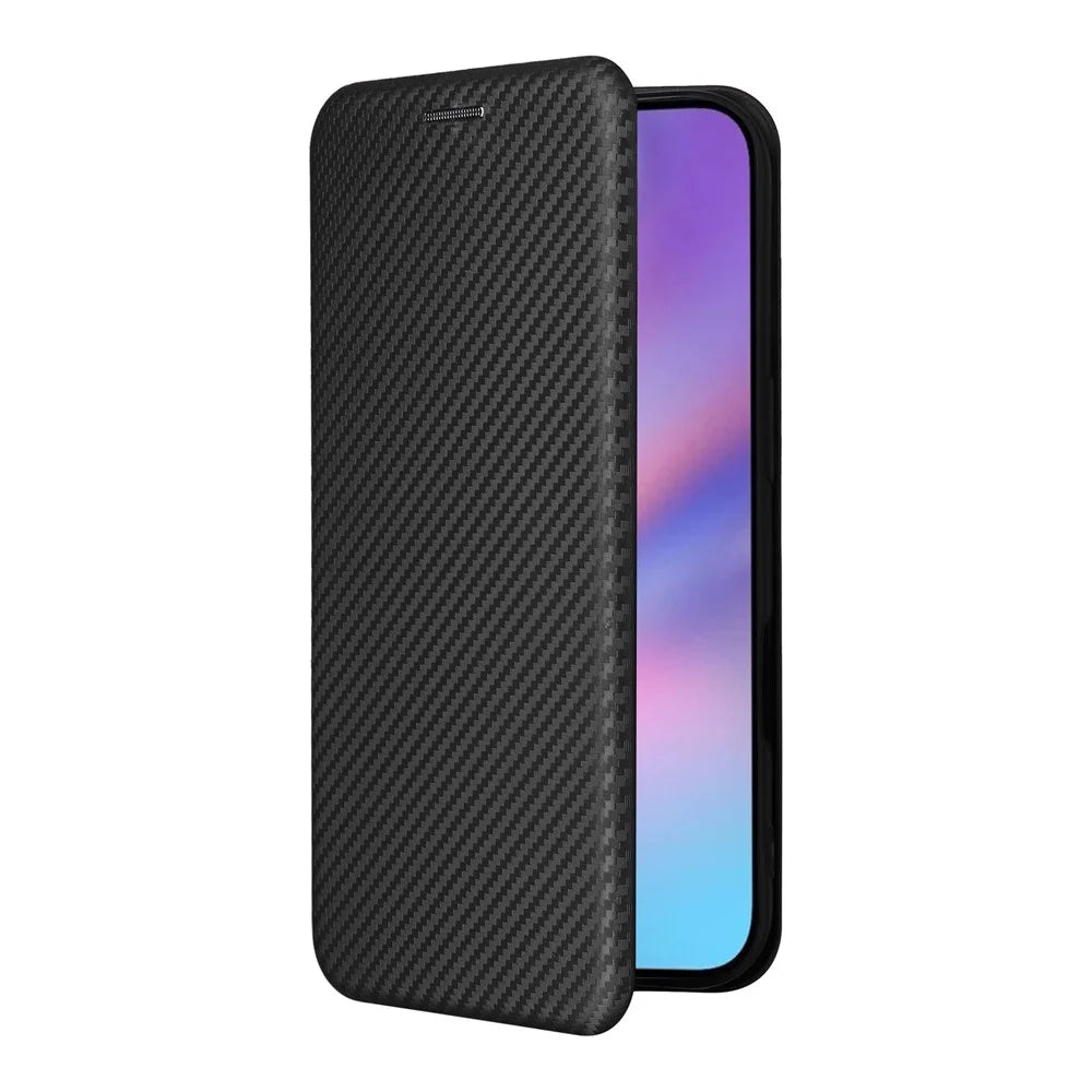 For iPhone 17 Case Carbon Fiber Texture Drop-Proof PU Leather Phone Cover - Black - 7