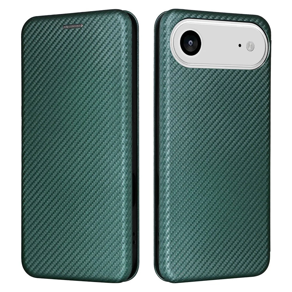 For iPhone Air Case Carbon Fiber Texture Drop-Proof PU Leather Phone Cover - Green - 1