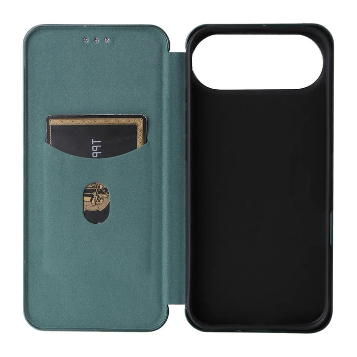 For iPhone Air Case Carbon Fiber Texture Drop-Proof PU Leather Phone Cover - Green - 3