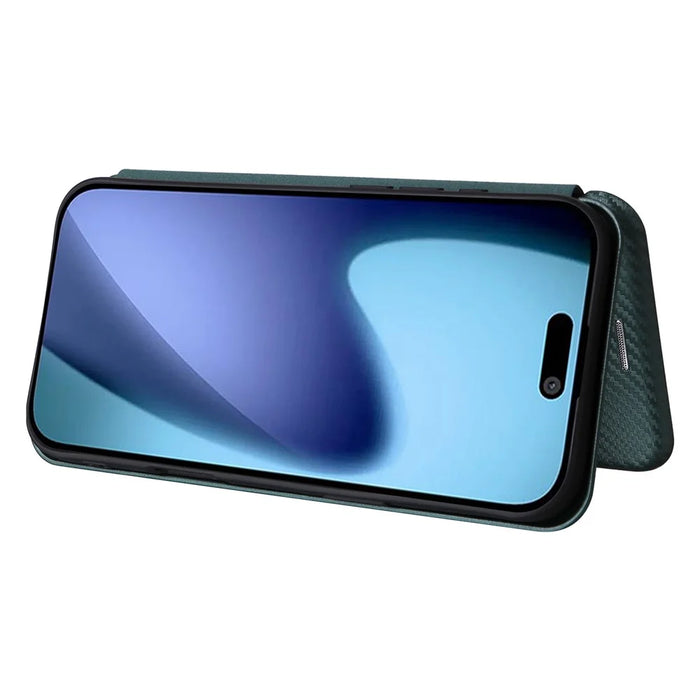 For iPhone Air Case Carbon Fiber Texture Drop-Proof PU Leather Phone Cover - Green - 5