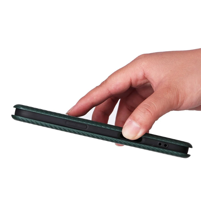For iPhone Air Case Carbon Fiber Texture Drop-Proof PU Leather Phone Cover - Green - 6