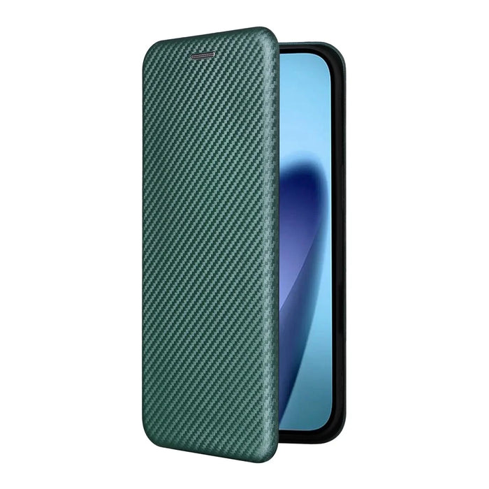 For iPhone Air Case Carbon Fiber Texture Drop-Proof PU Leather Phone Cover - Green - 7