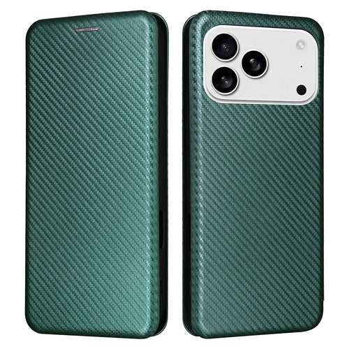 For iPhone 18 Pro / 17 Pro Case Carbon Fiber Texture Drop-Proof PU Leather Phone Cover - Green - 1