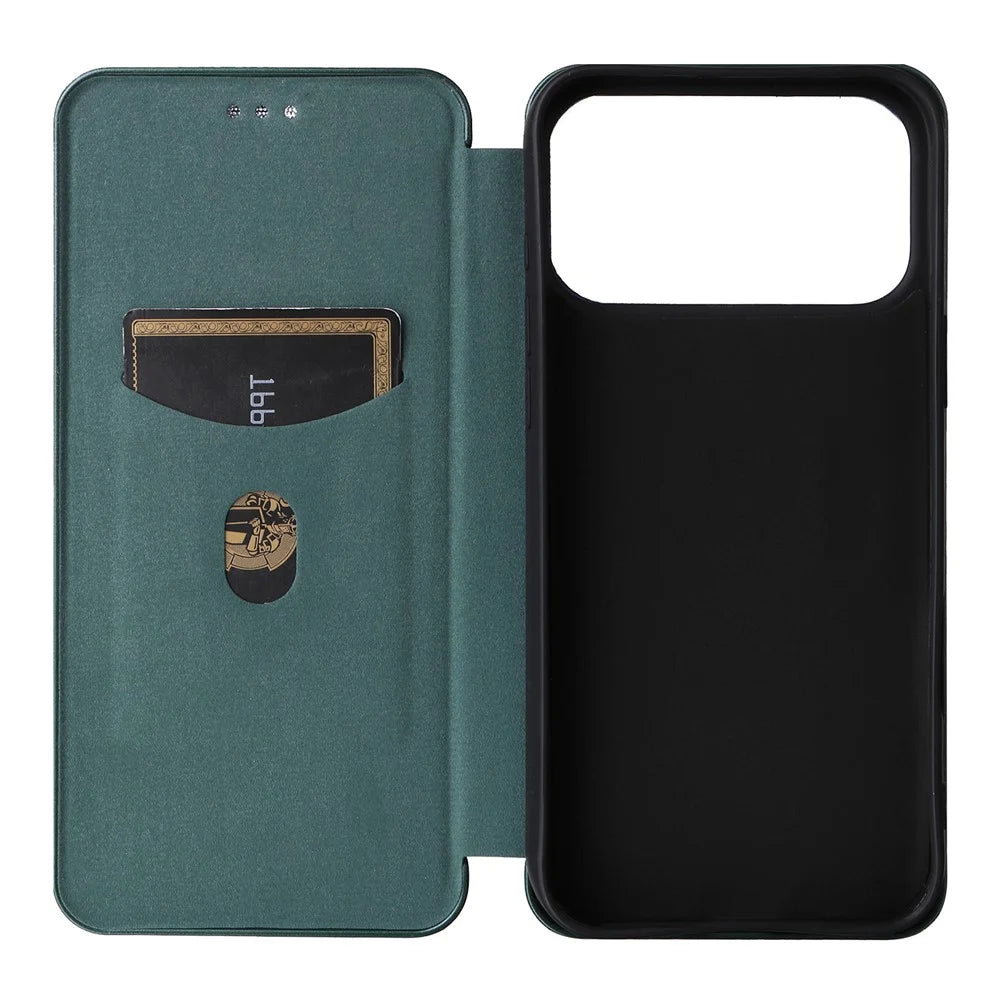For iPhone 18 Pro / 17 Pro Case Carbon Fiber Texture Drop-Proof PU Leather Phone Cover - Green - 3