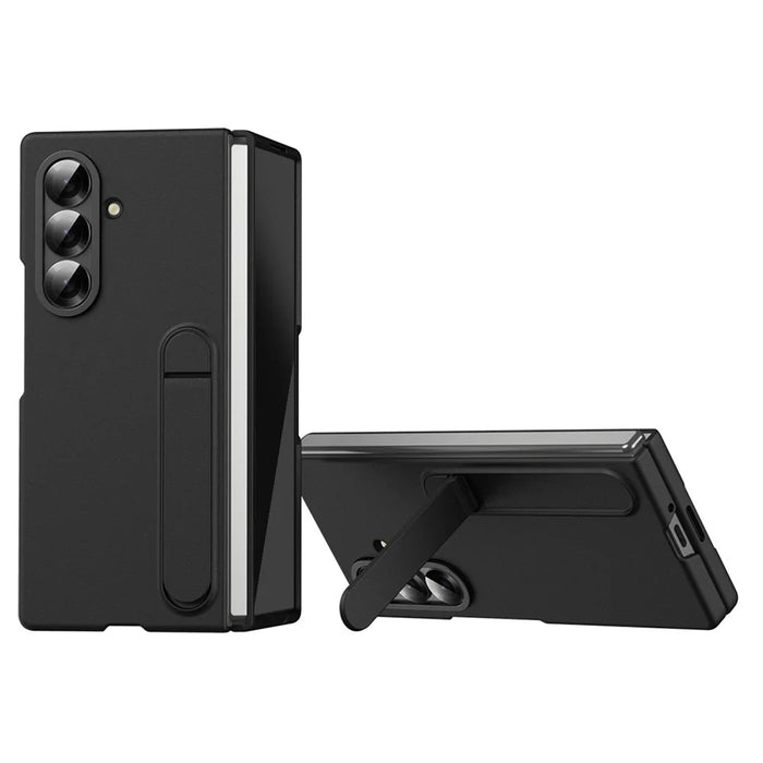 For Samsung Galaxy Z Fold7 5G Case Kickstand PC Phone Cover with Alloy Lens Ring - Black - 1