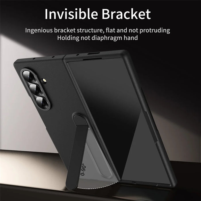 For Samsung Galaxy Z Fold7 5G Case Kickstand PC Phone Cover with Alloy Lens Ring - Black - 4