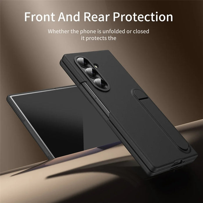 For Samsung Galaxy Z Fold7 5G Case Kickstand PC Phone Cover with Alloy Lens Ring - Black - 6
