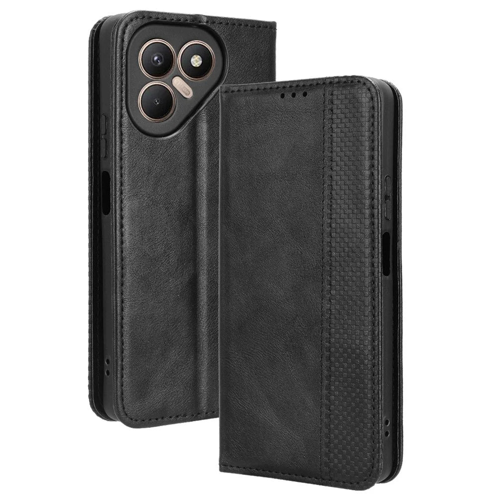 For TECNO Pova 7 4G / LJ6 Leather Case Wallet Stand Retro Texture Phone Cover - Black - 1
