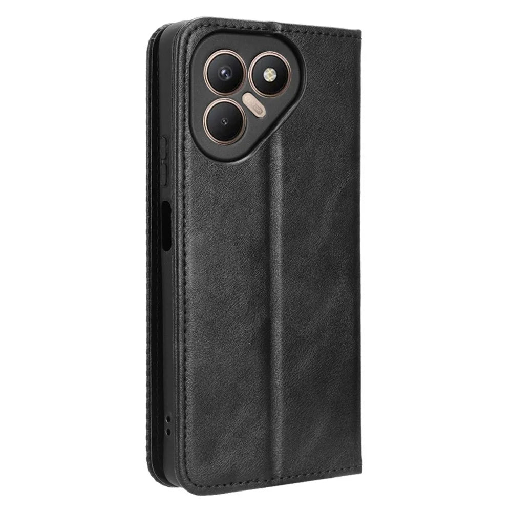 For TECNO Pova 7 4G / LJ6 Leather Case Wallet Stand Retro Texture Phone Cover - Black - 7