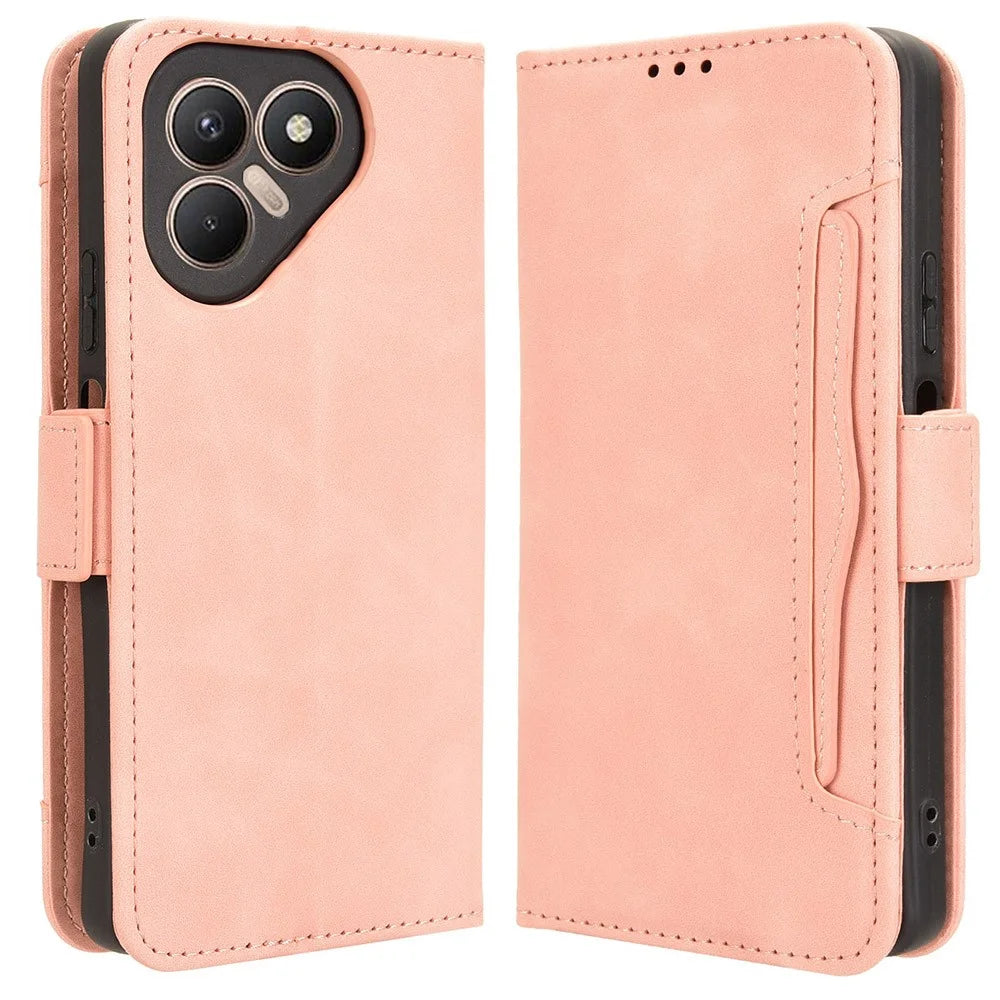 For TECNO Pova 7 4G Leather Case Phone Wallet Cover with Multiple Card Slots - Pink - 1
