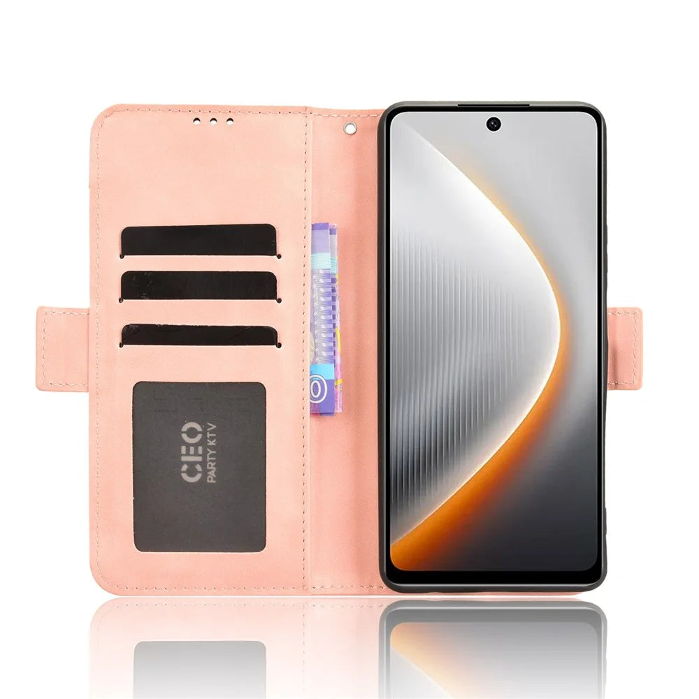 For TECNO Pova 7 4G Leather Case Phone Wallet Cover with Multiple Card Slots - Pink - 3