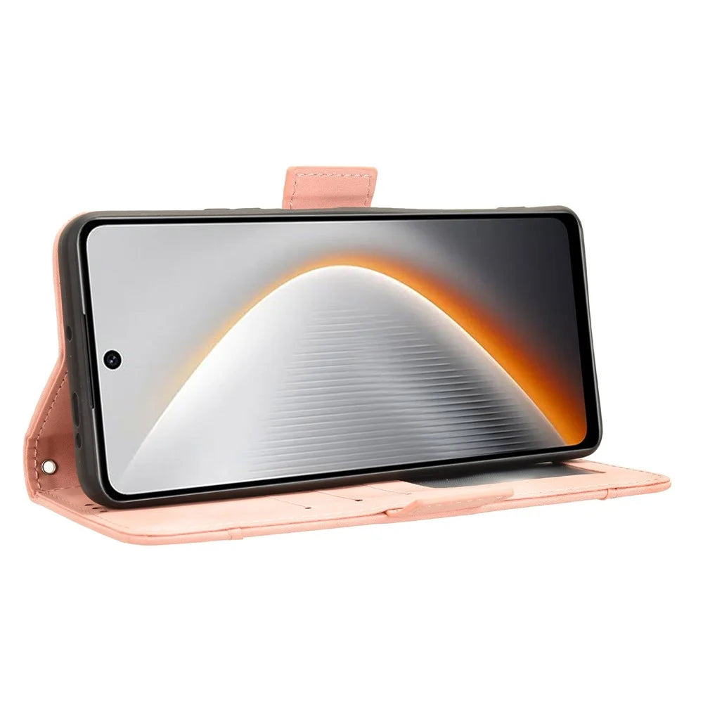 For TECNO Pova 7 4G Leather Case Phone Wallet Cover with Multiple Card Slots - Pink - 4