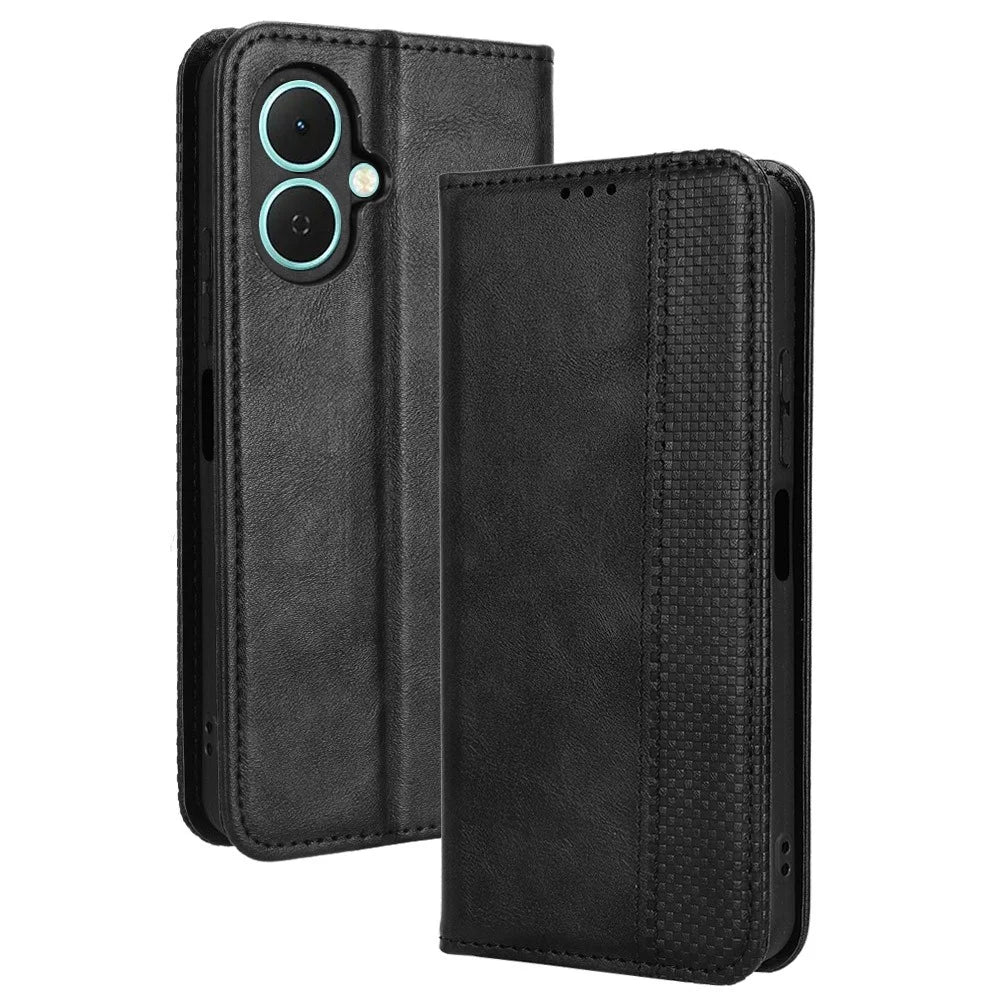 For TECNO Spark Go 2 4G / KM4 Leather Case Wallet Stand Retro Texture Phone Cover - Black - 1
