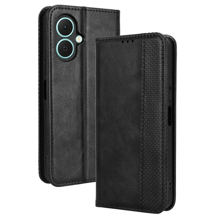 For TECNO Spark Go 2 4G / KM4 Leather Case Wallet Stand Retro Texture Phone Cover - Black - 1