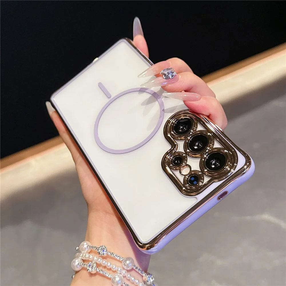 For Samsung Galaxy S25 Ultra Magnetic Case TPU Acrylic Phone Cover with Detachable Lens Frame - Purple - 3