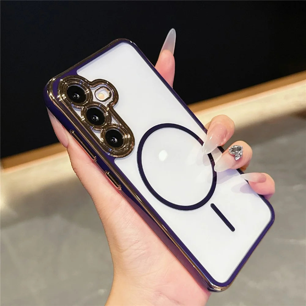 For Samsung Galaxy S25  /  S24 Magnetic Case TPU Acrylic Phone Cover with Detachable Lens Frame - Dark Purple - 2