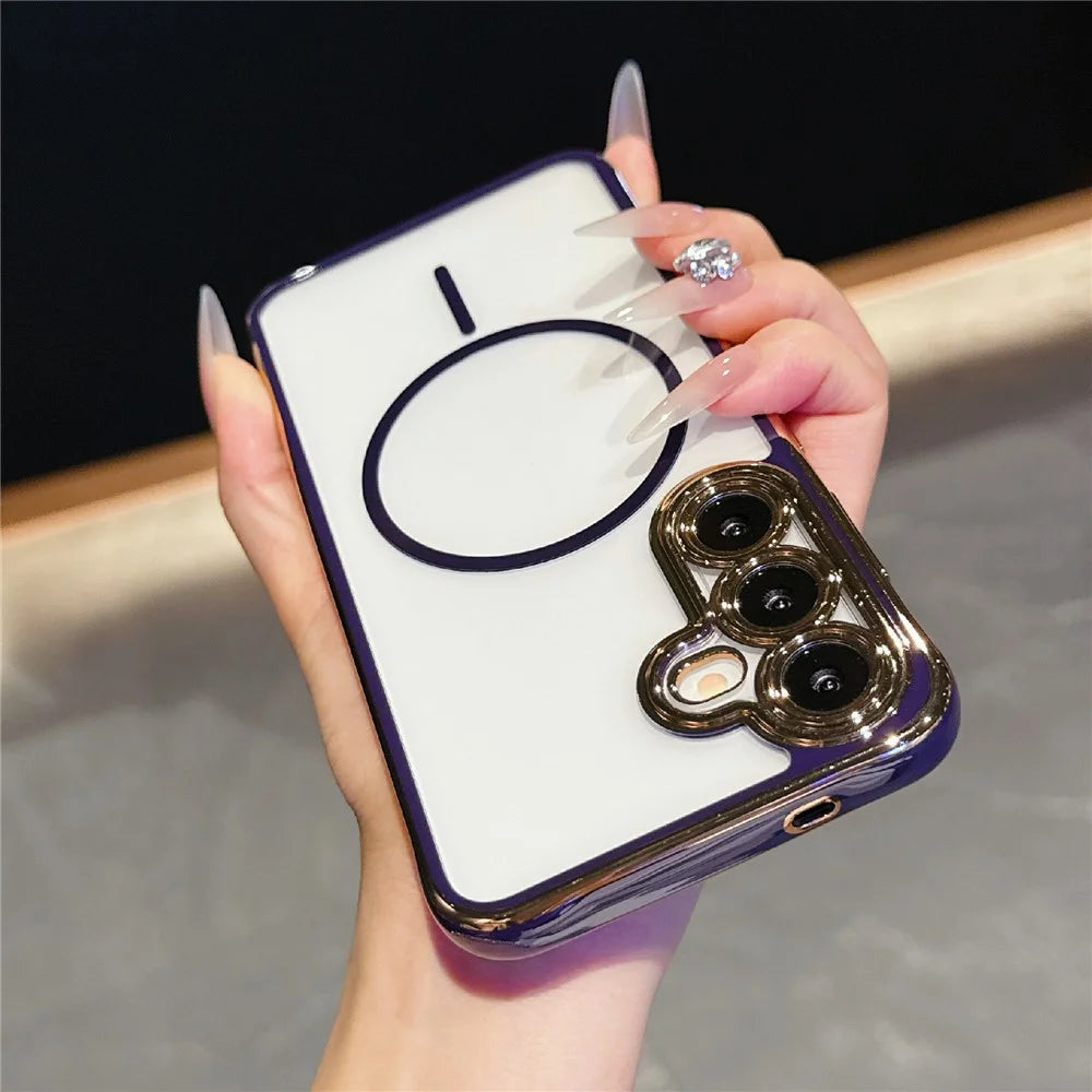 For Samsung Galaxy S25  /  S24 Magnetic Case TPU Acrylic Phone Cover with Detachable Lens Frame - Dark Purple - 3