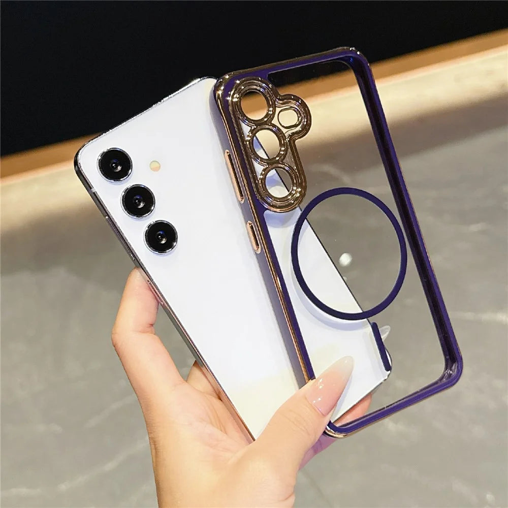 For Samsung Galaxy S25  /  S24 Magnetic Case TPU Acrylic Phone Cover with Detachable Lens Frame - Dark Purple - 5
