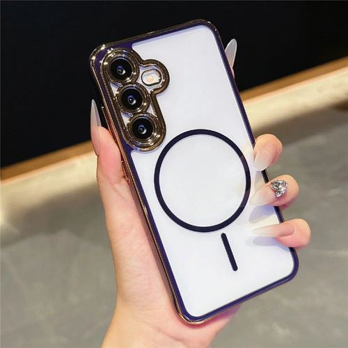 For Samsung Galaxy S25+  /  S24+ Magnetic Case TPU Acrylic Phone Cover with Detachable Lens Frame - Dark Purple - 1